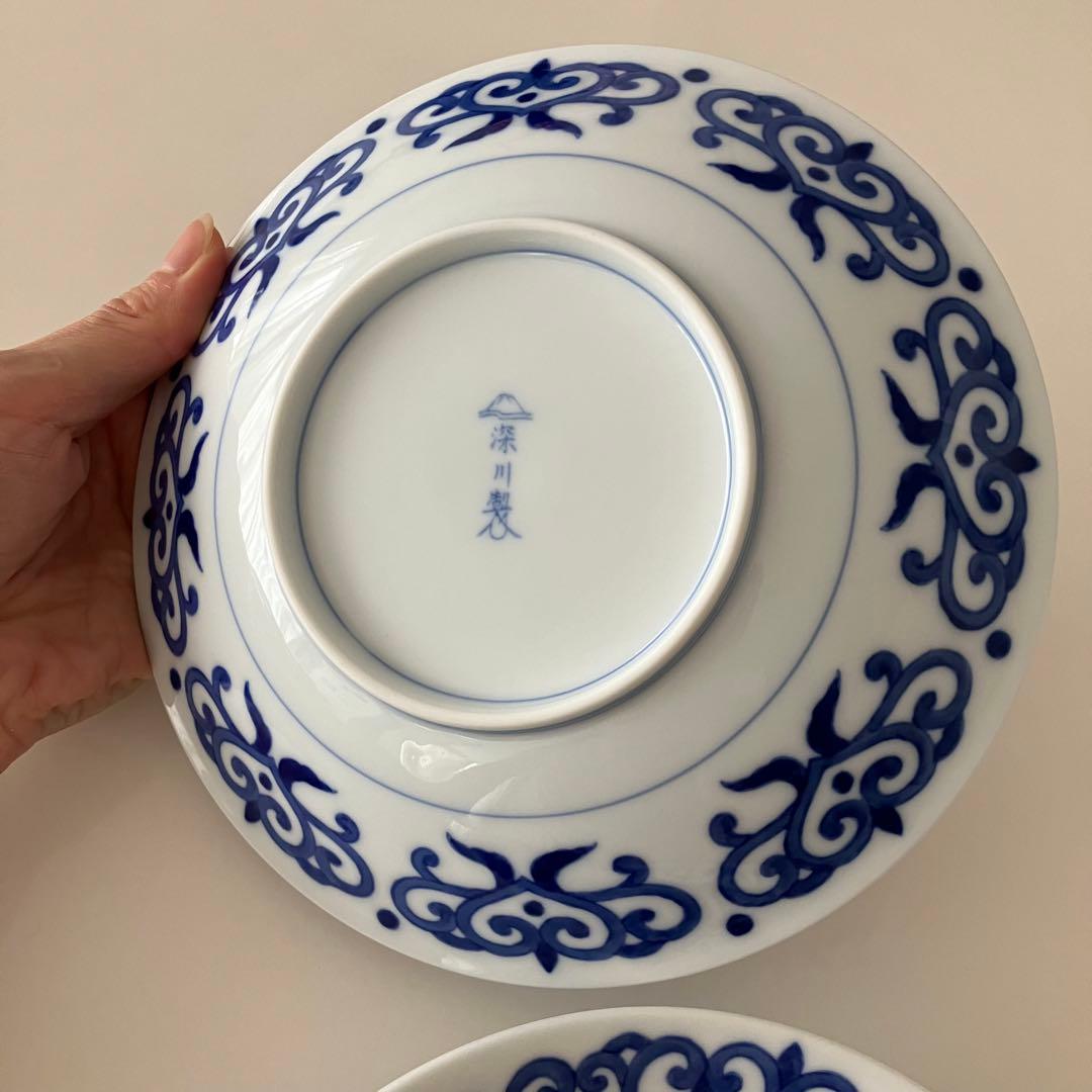 未使用★美品　深川製磁　染付菊唐草　皿　深皿　プレート　2枚