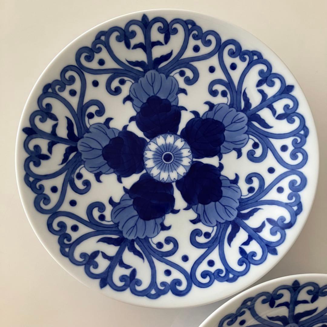 未使用★美品　深川製磁　染付菊唐草　皿　深皿　プレート　2枚