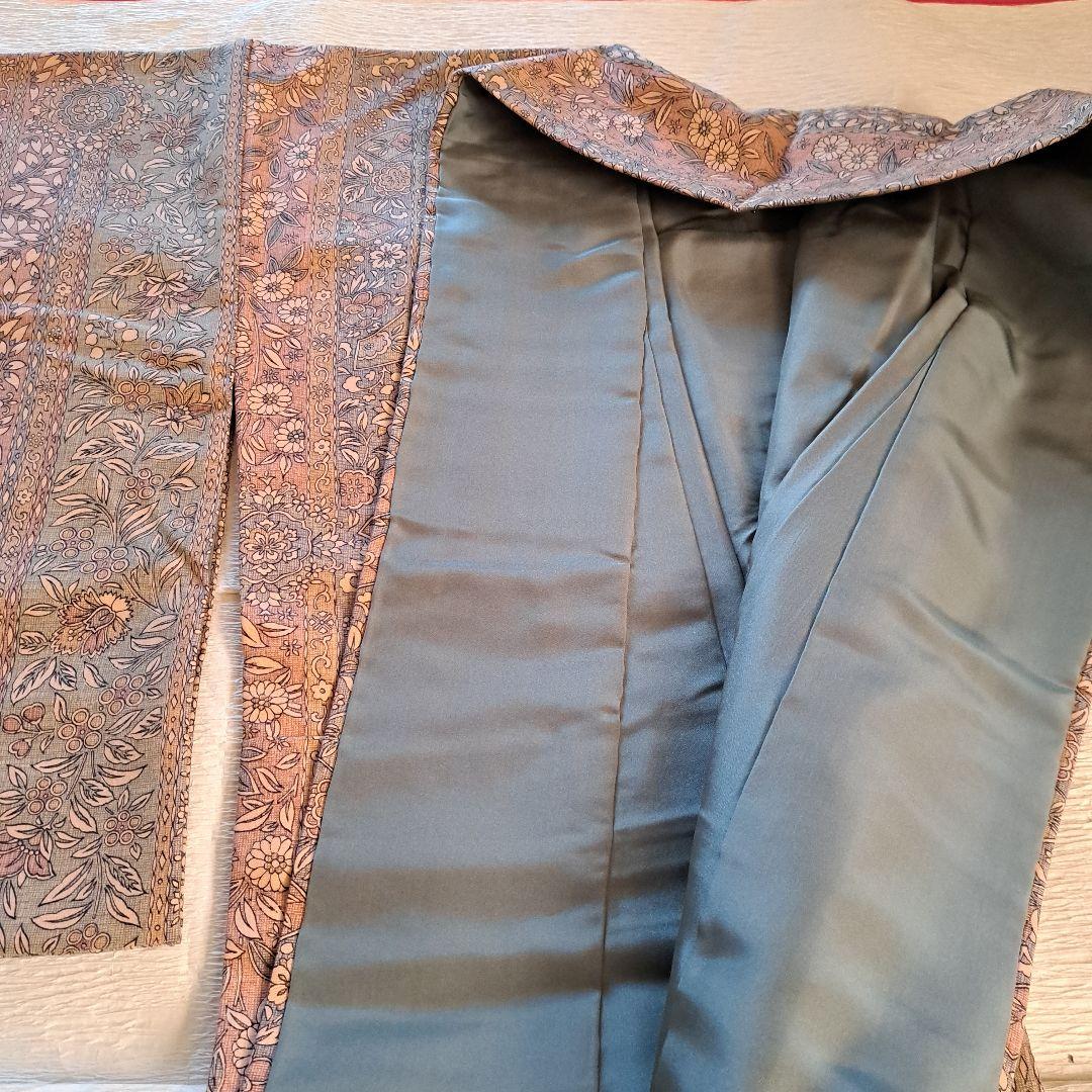 【証紙つき】更紗柄 結城紬 袷 着物 ピンクベージュ