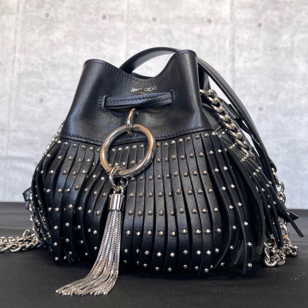 専用品JIMMY CHOO ブラック キャリー ドローストリングショルダーバッグ