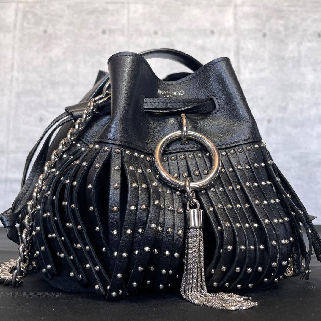 専用品JIMMY CHOO ブラック キャリー ドローストリングショルダーバッグ
