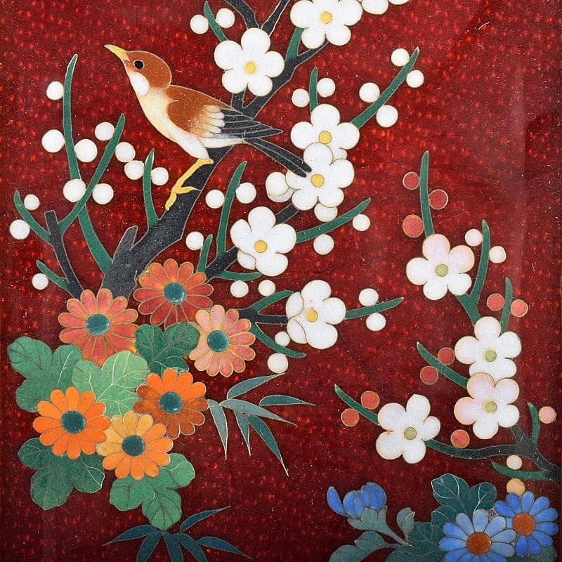 中国　古七宝琺瑯彩　花鳥文　卓上屏風　硯屏　M　R8490