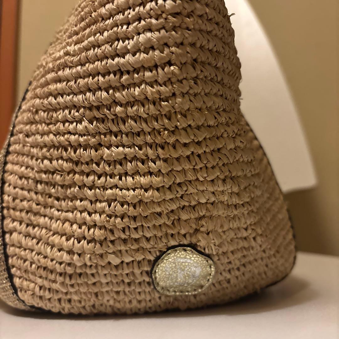 ベージュ ストロー トートバッグ タッセル付き