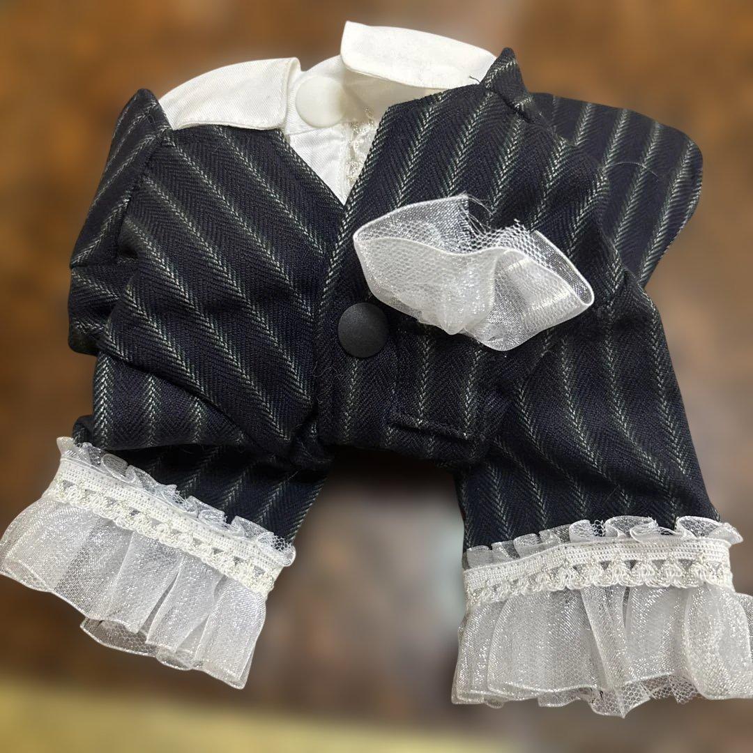 パピリーヒルズ 犬服 Tuxedo set up 黒と白のストライプ