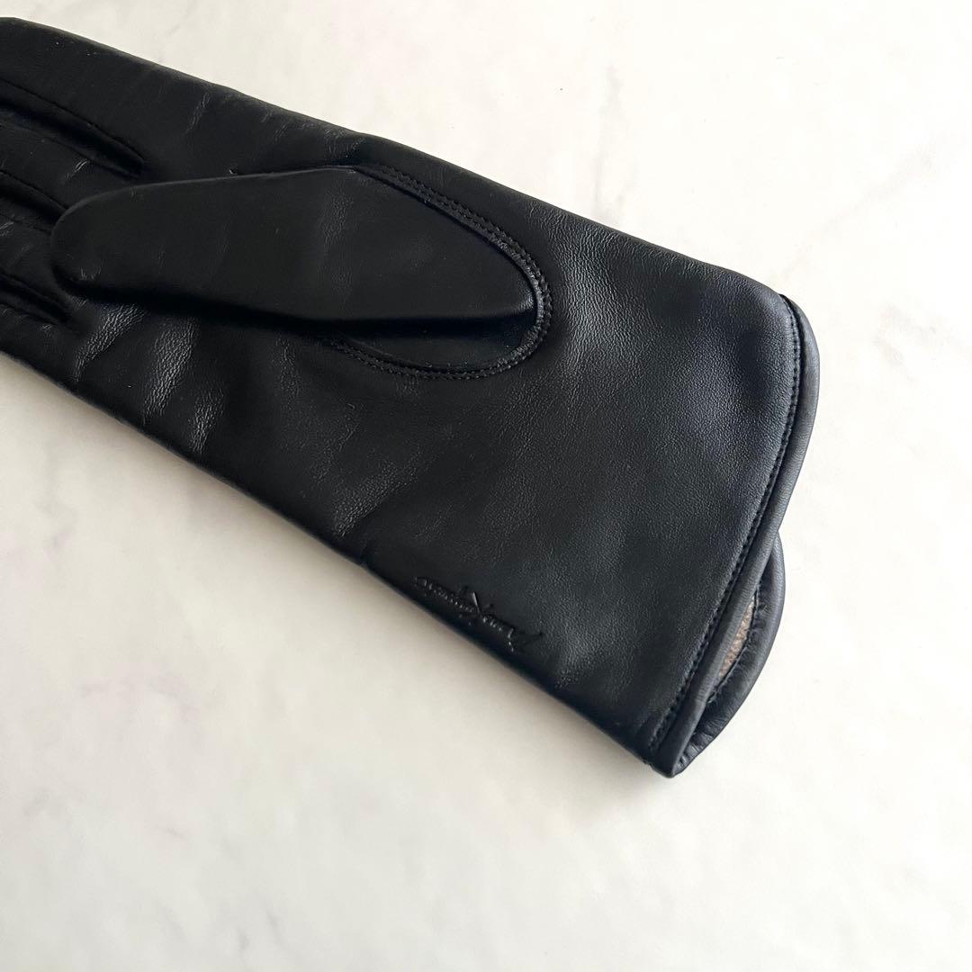 ほぼ未使用 マメクロゴウチ ラムレザー 手袋 グローブ カシミヤ ブラック 黒