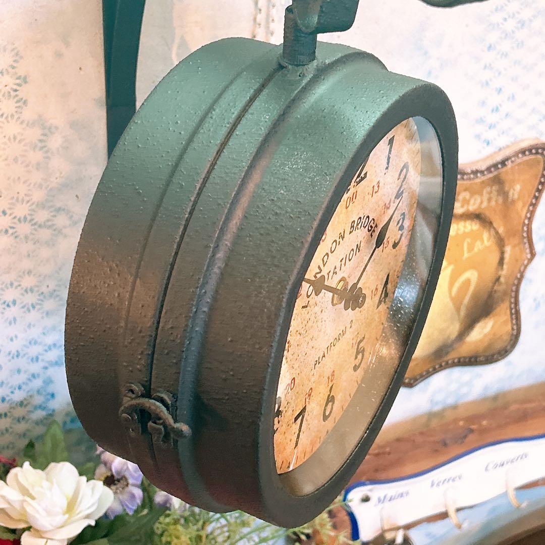 おしゃれな壁掛け時計 アンティーク 風見鶏top 両面時計 艶無しブラック