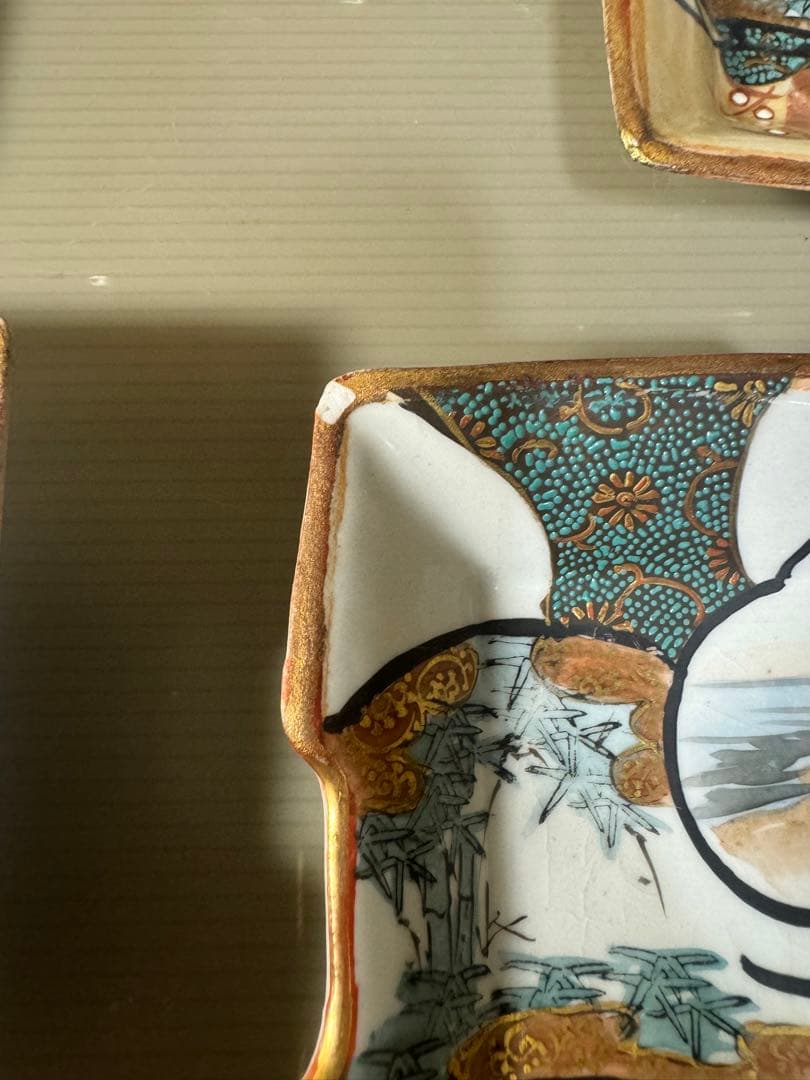 2374  九谷焼　角皿　5客　時代物