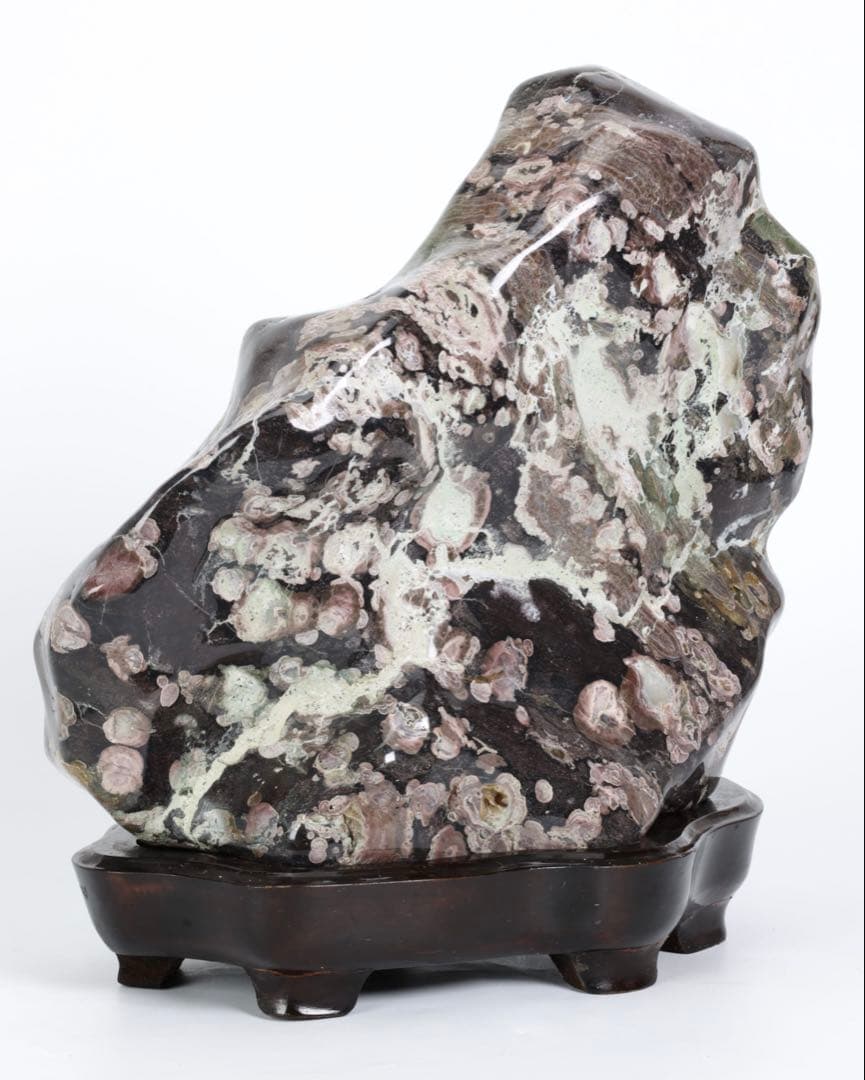 紅梅 梅花石 台座付 15kg 鑑賞石 牡丹石 菊花石 紋石 水石 原石 飾石