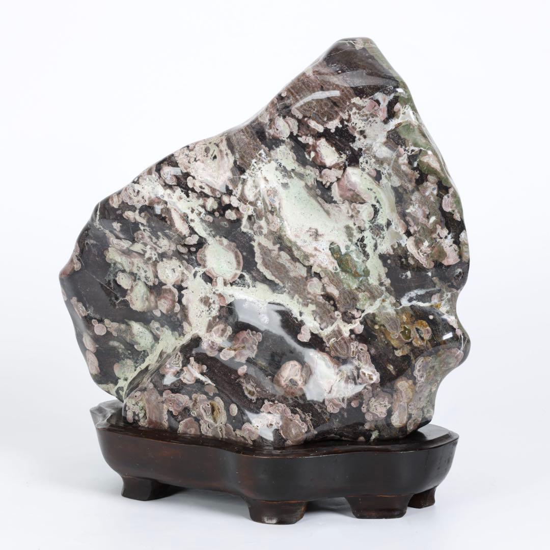 紅梅 梅花石 台座付 15kg 鑑賞石 牡丹石 菊花石 紋石 水石 原石 飾石