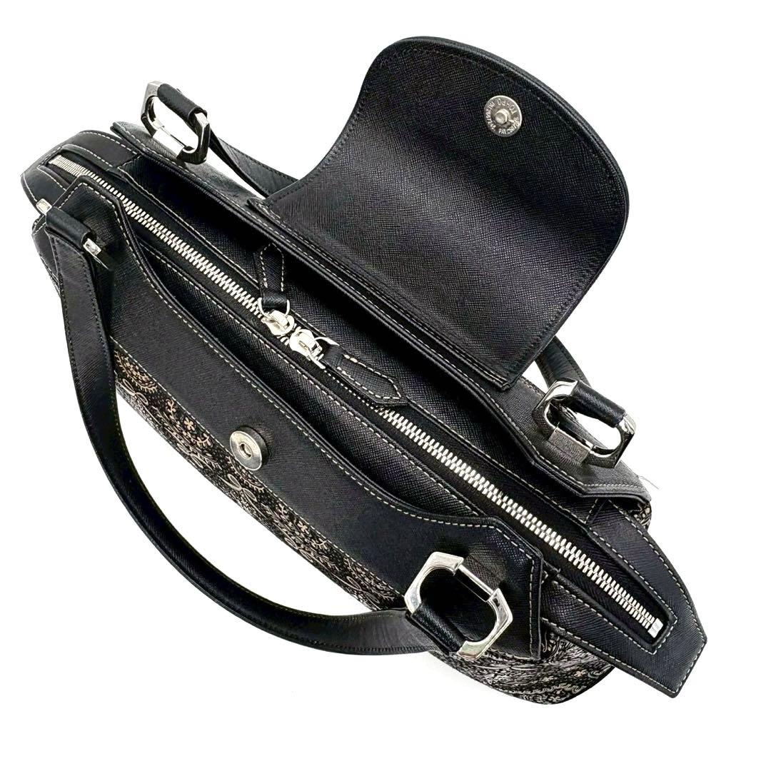 【超美品】印傳屋 PRIDEN プライデン 手提げバッグ 黒×ベージュ 鹿革 漆