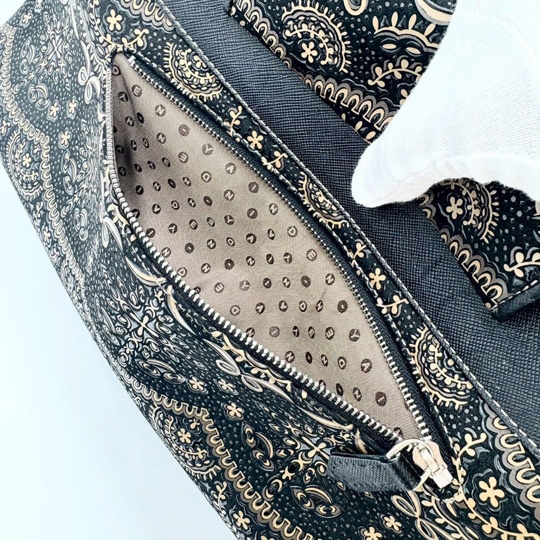 【超美品】印傳屋 PRIDEN プライデン 手提げバッグ 黒×ベージュ 鹿革 漆