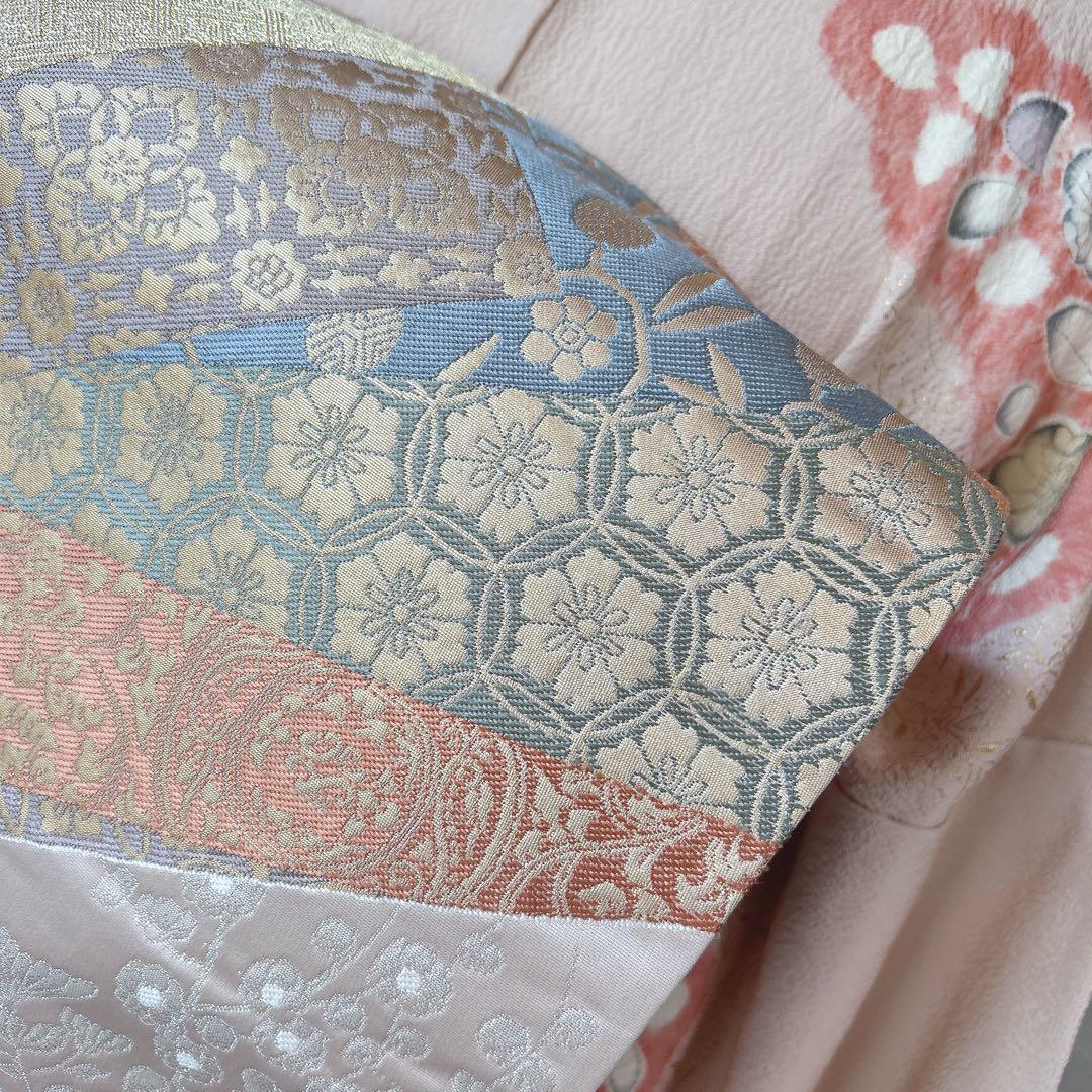 訪問着フルセット　辻が花　着物　正絹　くすみピンク　小さめサイズ