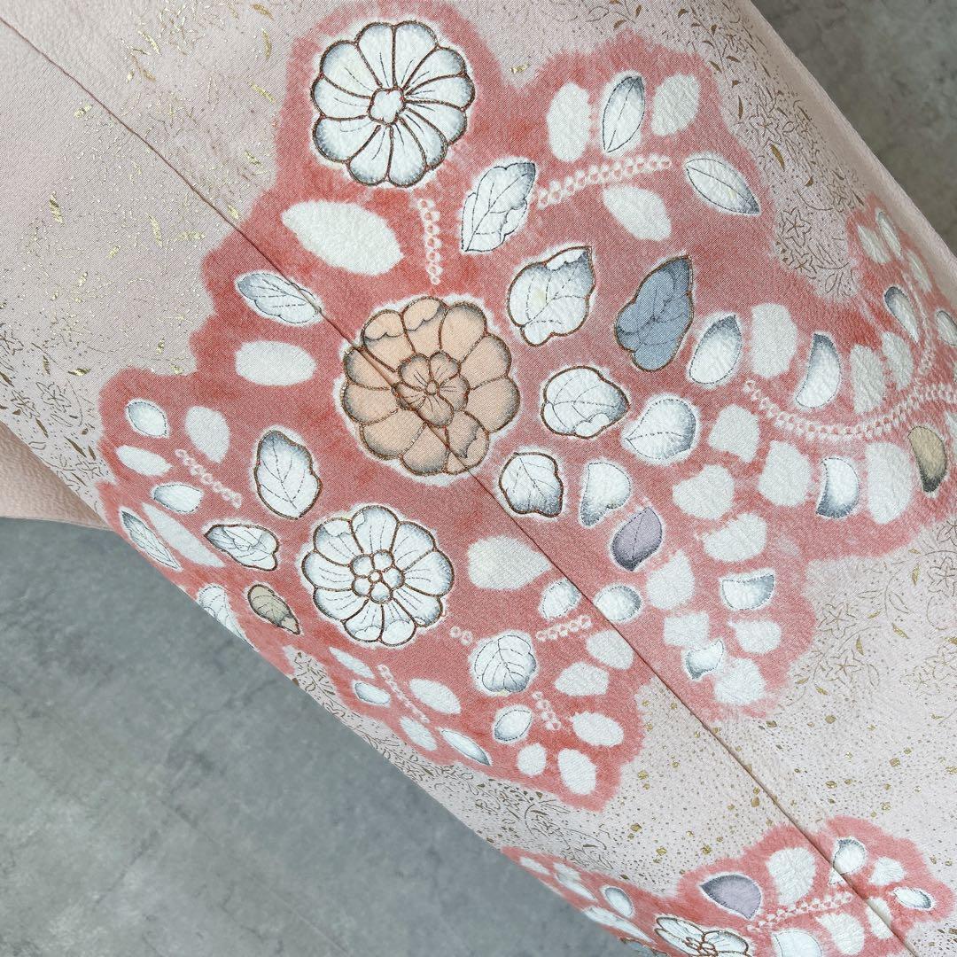 訪問着フルセット　辻が花　着物　正絹　くすみピンク　小さめサイズ