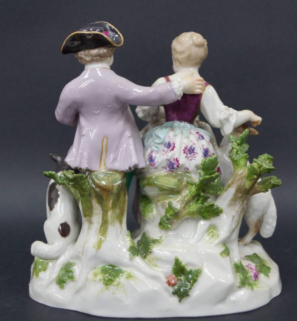 オールドマイセン MEISSEN『羊飼いの男女(犬と羊の親子)』陶器人形置物