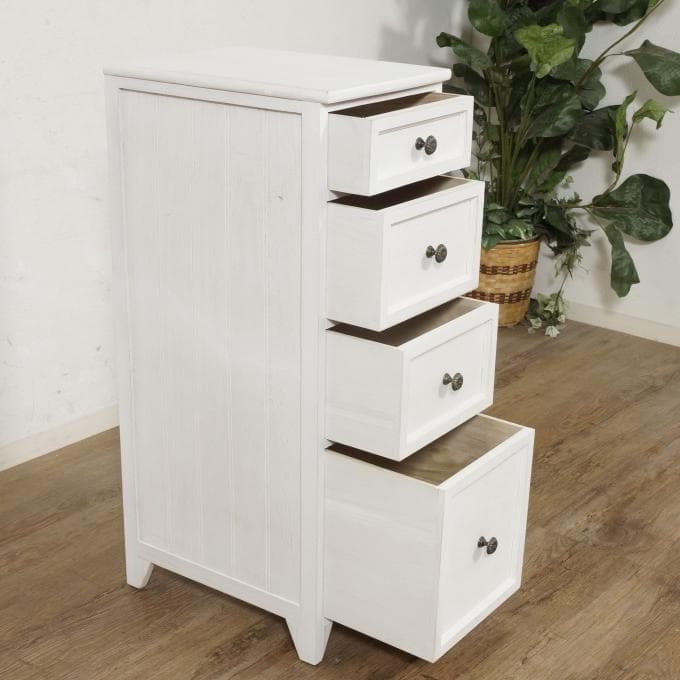 フォロー割【新品】アンティークホワイト　スリムチェスト シャビー