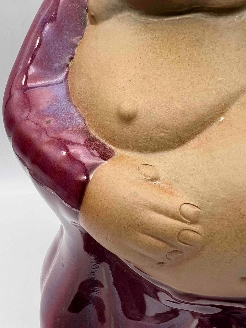 清时代 鈞窯　紫紅釉弥勒菩薩　窯変釉　辰砂　唐物　古賞物(B-31)