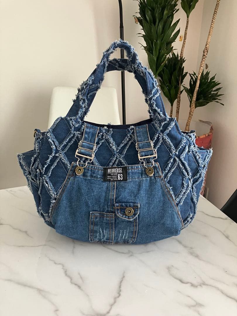 831 ＊かおりん＊　大きめデニムリメイクバック　ハンドメイド2点