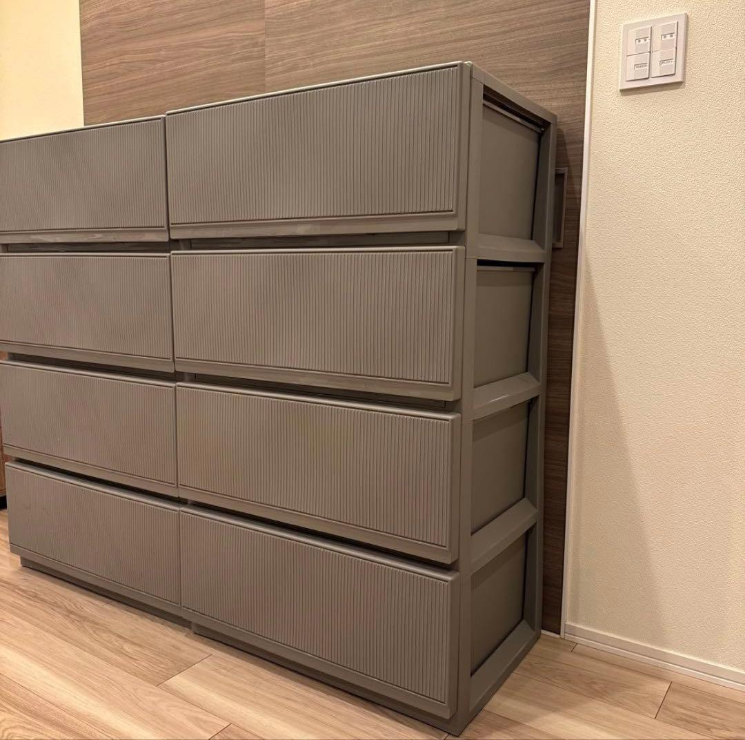 プラスチック衣類収納ケースグレー4段引き出しチェストワイドサイズワイドチェスト