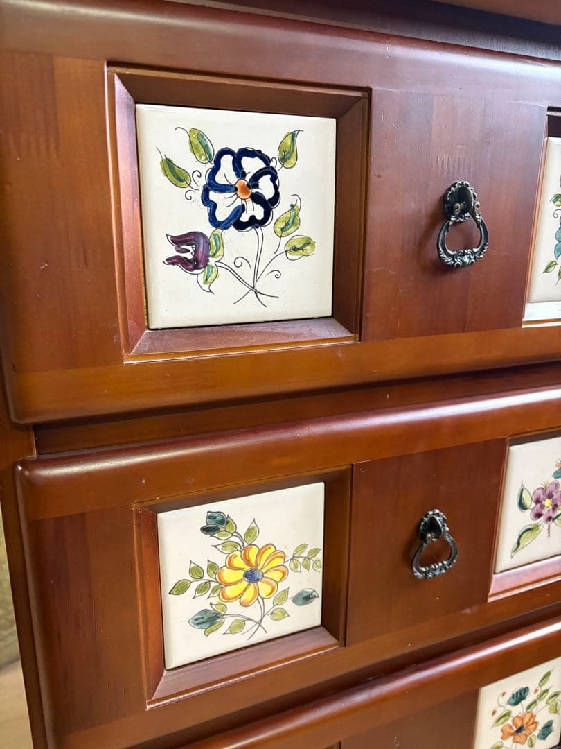 スペインバレンシア家具　タイル　カントリー　チェスト　梱包たのめる便で安心！