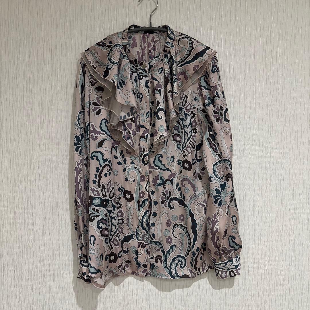美品ANAYIアナイモダンペイズリーフリルブラウス38Mサイズピンク
