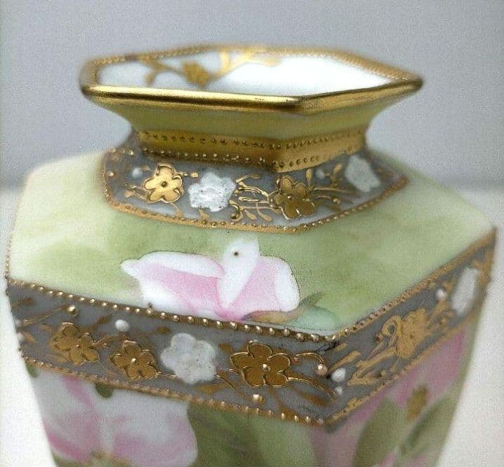 希少★美品★オールドノリタケ 金彩点盛り薔薇絵 花瓶