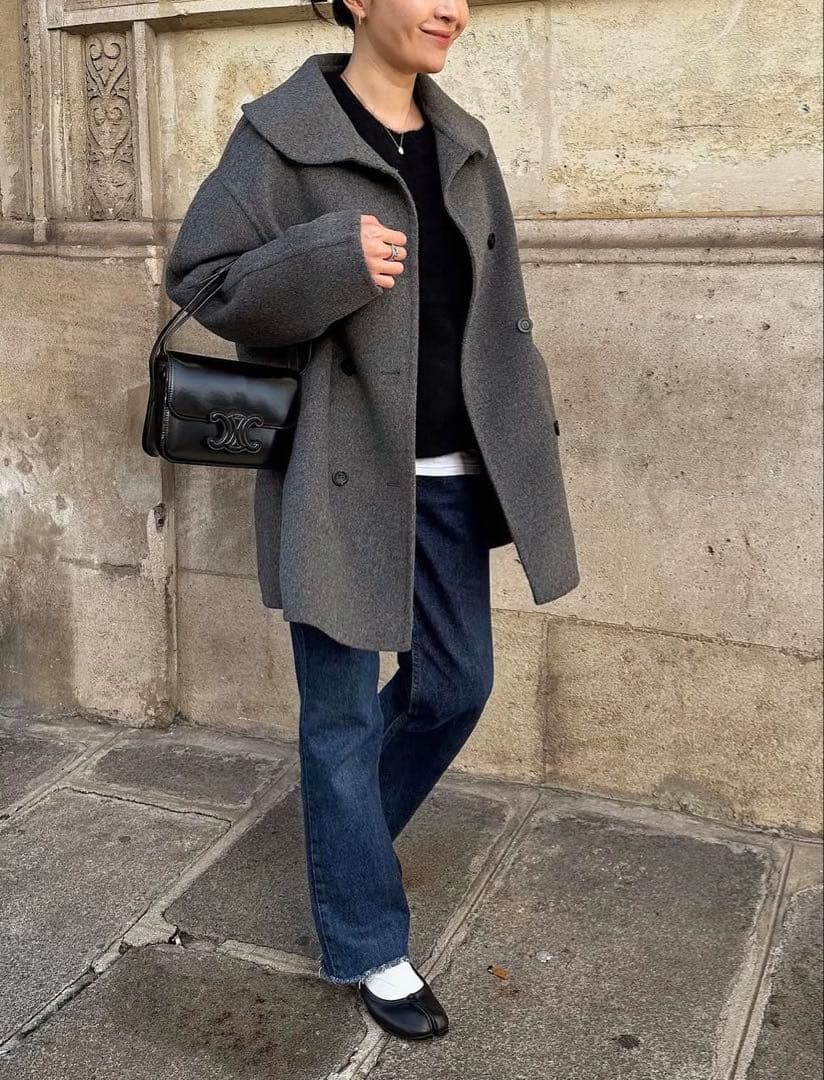 YONFA ダブルボタンウールコート