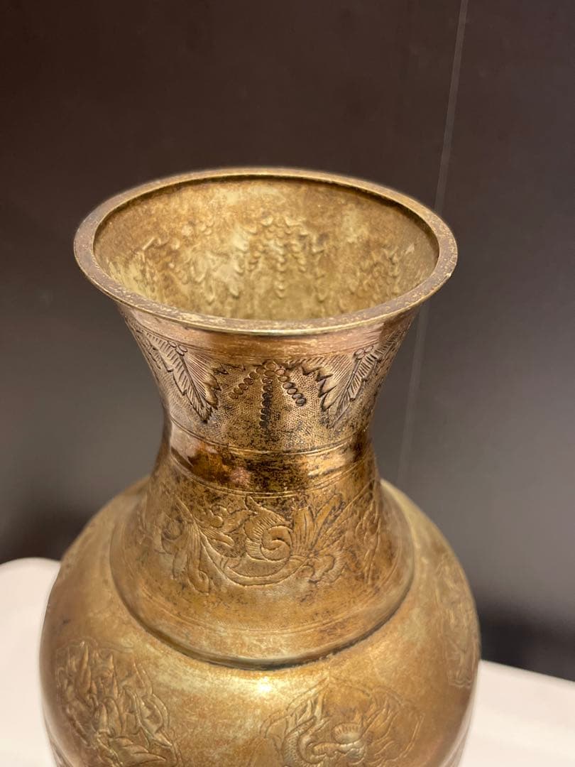 ダ*吉様 金属製 龍と鳳の模様 花瓶 約30cm 手打ち