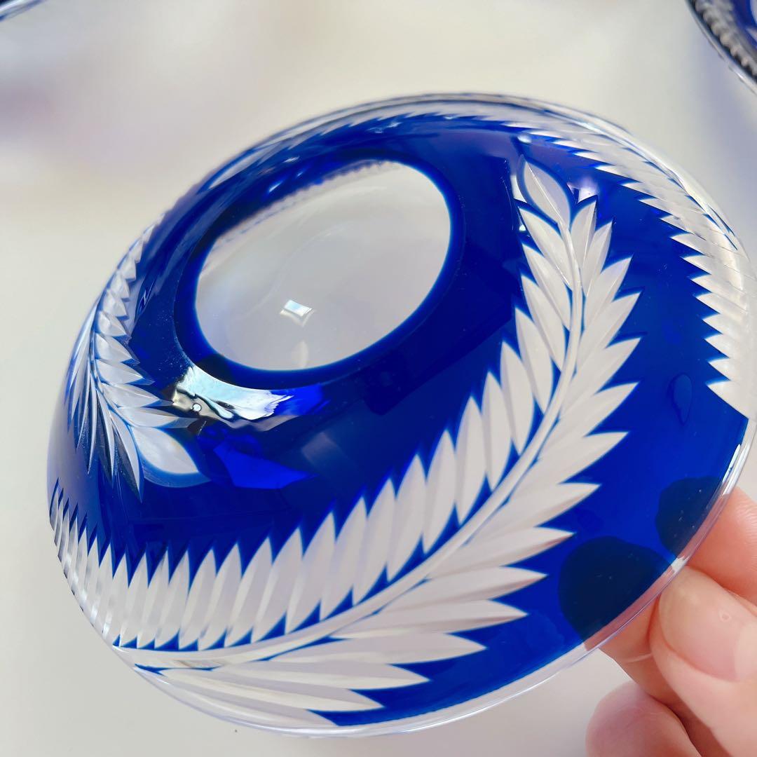 色被せ硝子　ルリ切子　5枚セット　小