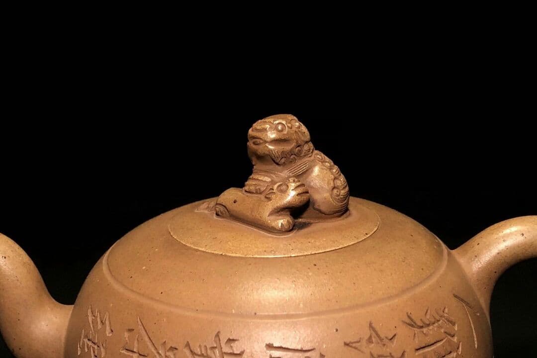 「双狮球壶」 彭君実 清代 紫泥急須  紫砂壷 茶壷 古玩  煎茶道具