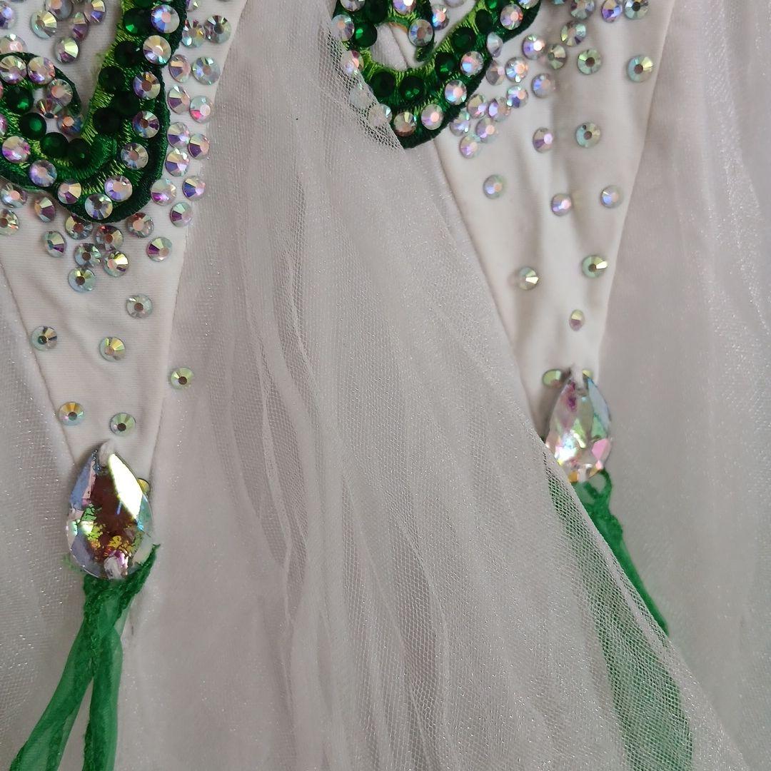 社交ダンスモダンドレス　腕付き　緑　白