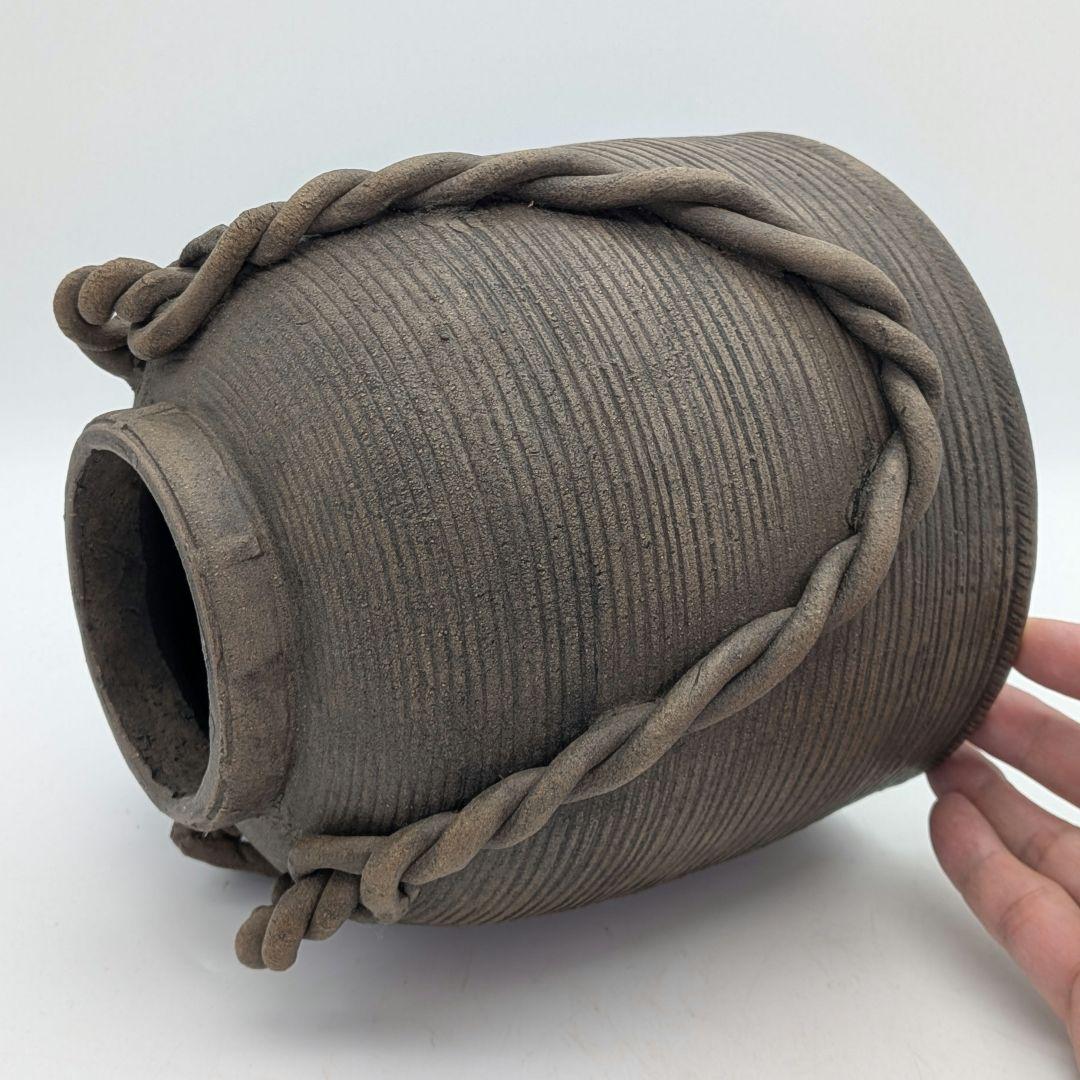 焼き締め陶 蟹彫魚籃型水指 抹茶道具 茶器 水差 容器 ビク 藤籠 竹籠 魚籠