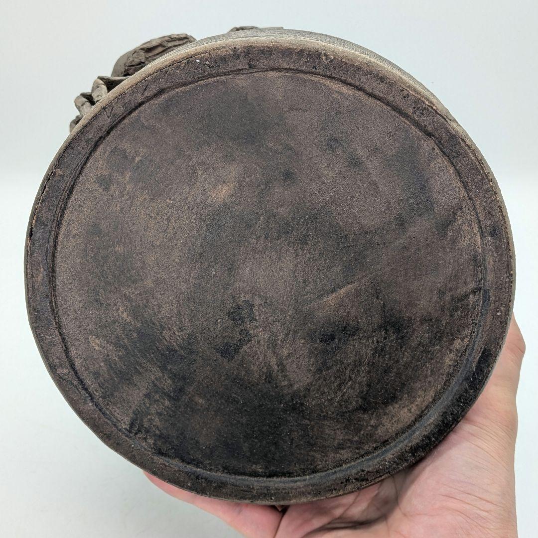 焼き締め陶 蟹彫魚籃型水指 抹茶道具 茶器 水差 容器 ビク 藤籠 竹籠 魚籠