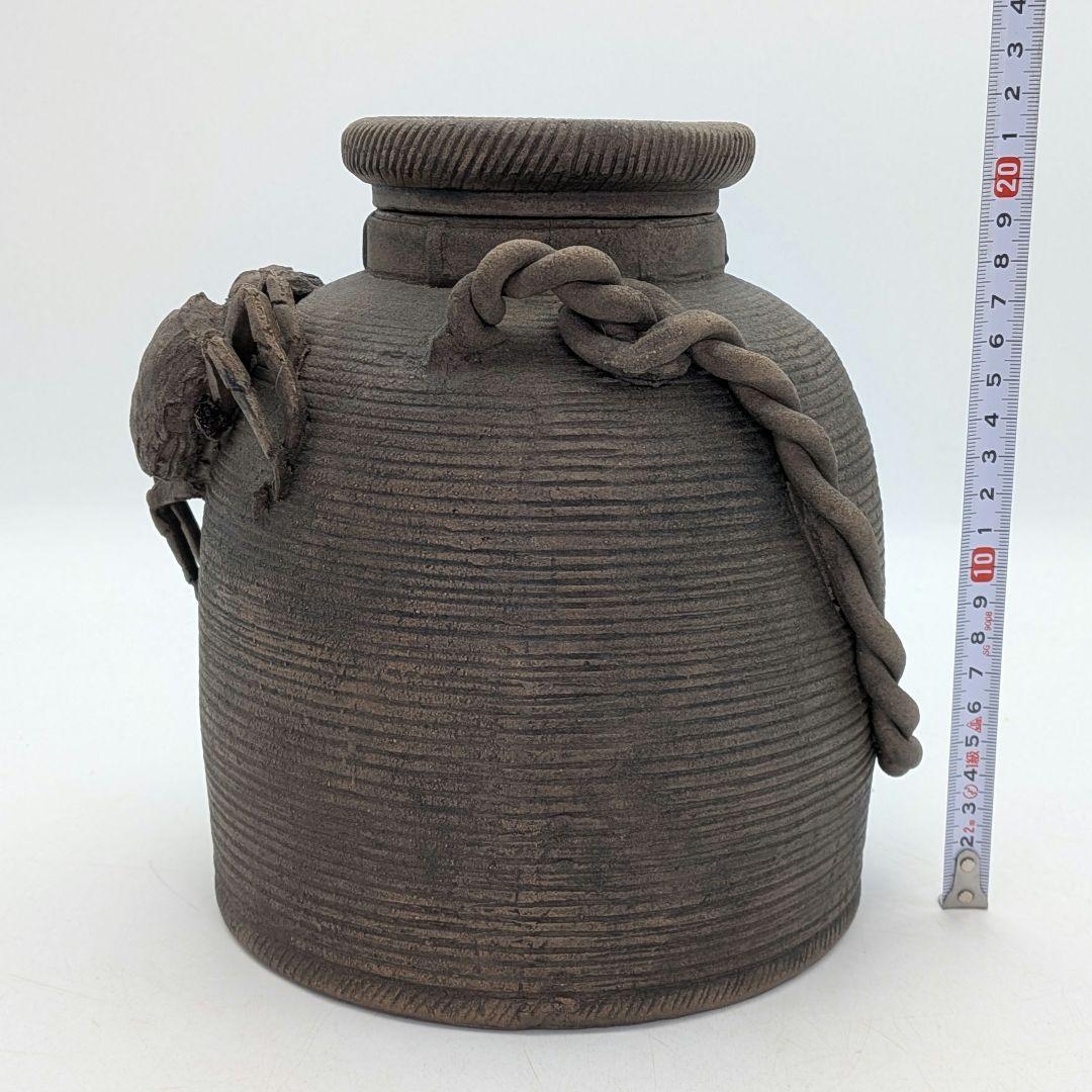 焼き締め陶 蟹彫魚籃型水指 抹茶道具 茶器 水差 容器 ビク 藤籠 竹籠 魚籠