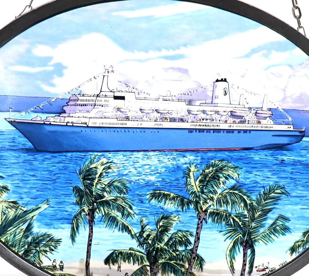 クルーズ船 豪華客船 ヴィンテージ ステンドグラス ビーチ 大型客船 海