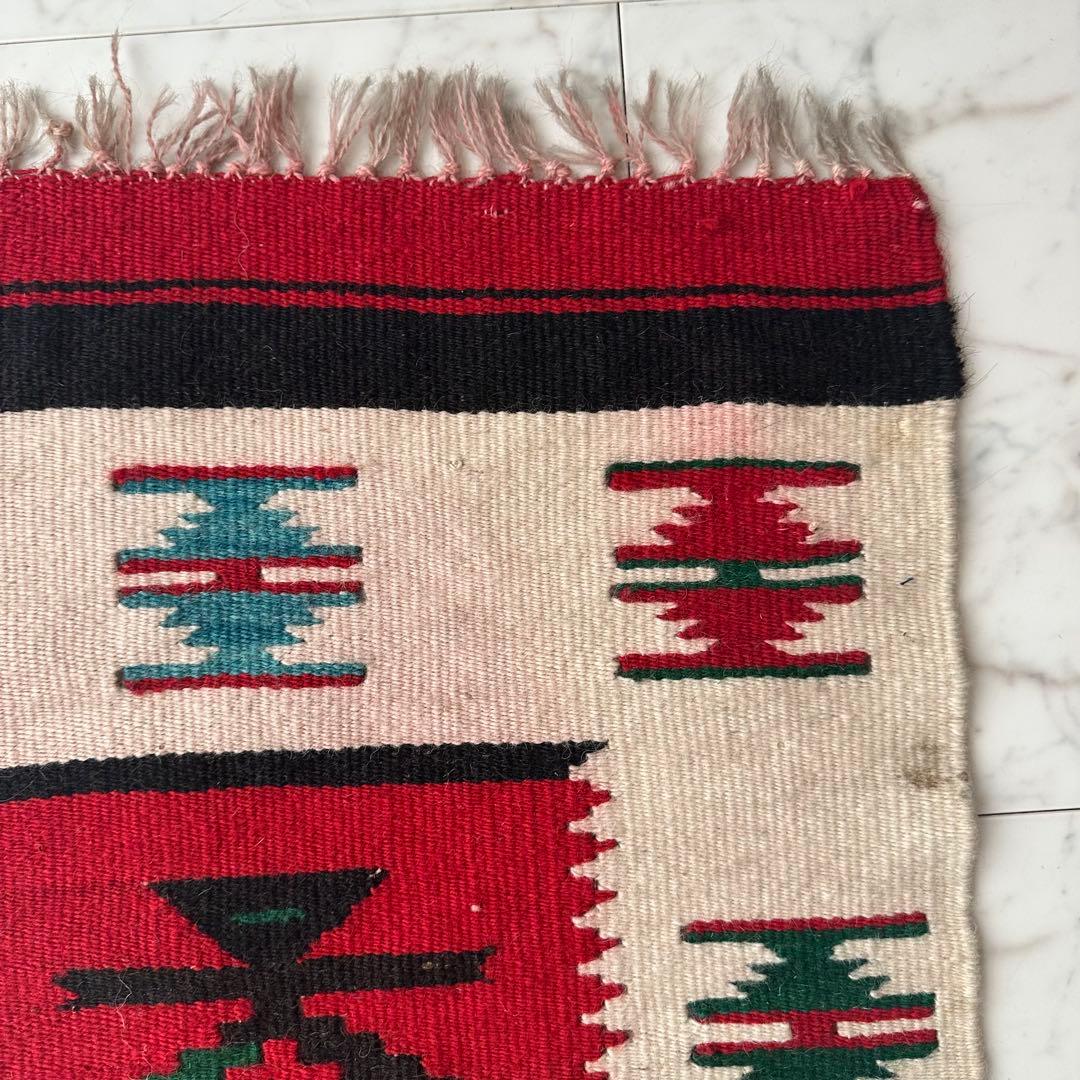 vintage ネイティブ柄 ウールラグ 赤 123 玄関マット 北欧 ナバホ柄