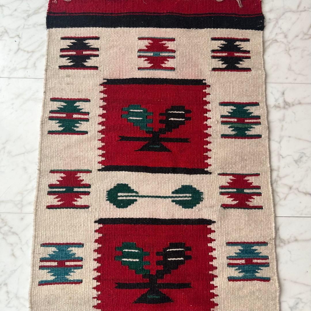 vintage ネイティブ柄 ウールラグ 赤 123 玄関マット 北欧 ナバホ柄