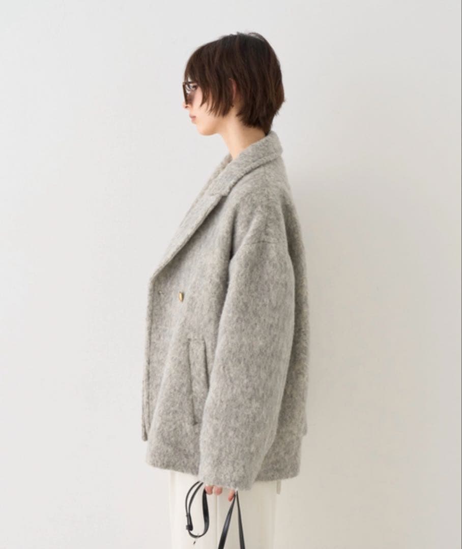 ルージュヴィフ　ラメシャギースライバーPコート/ピーコート　グレー