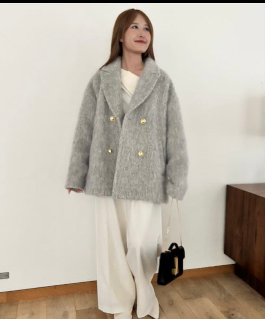 ルージュヴィフ　ラメシャギースライバーPコート/ピーコート　グレー