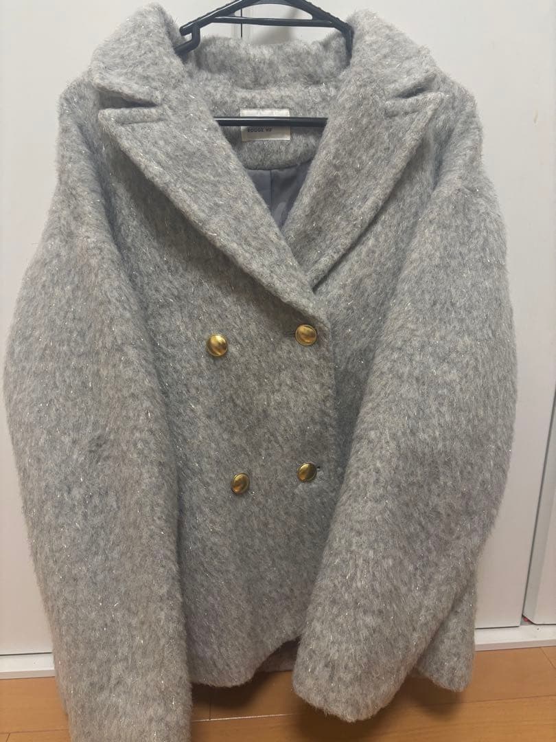 ルージュヴィフ　ラメシャギースライバーPコート/ピーコート　グレー