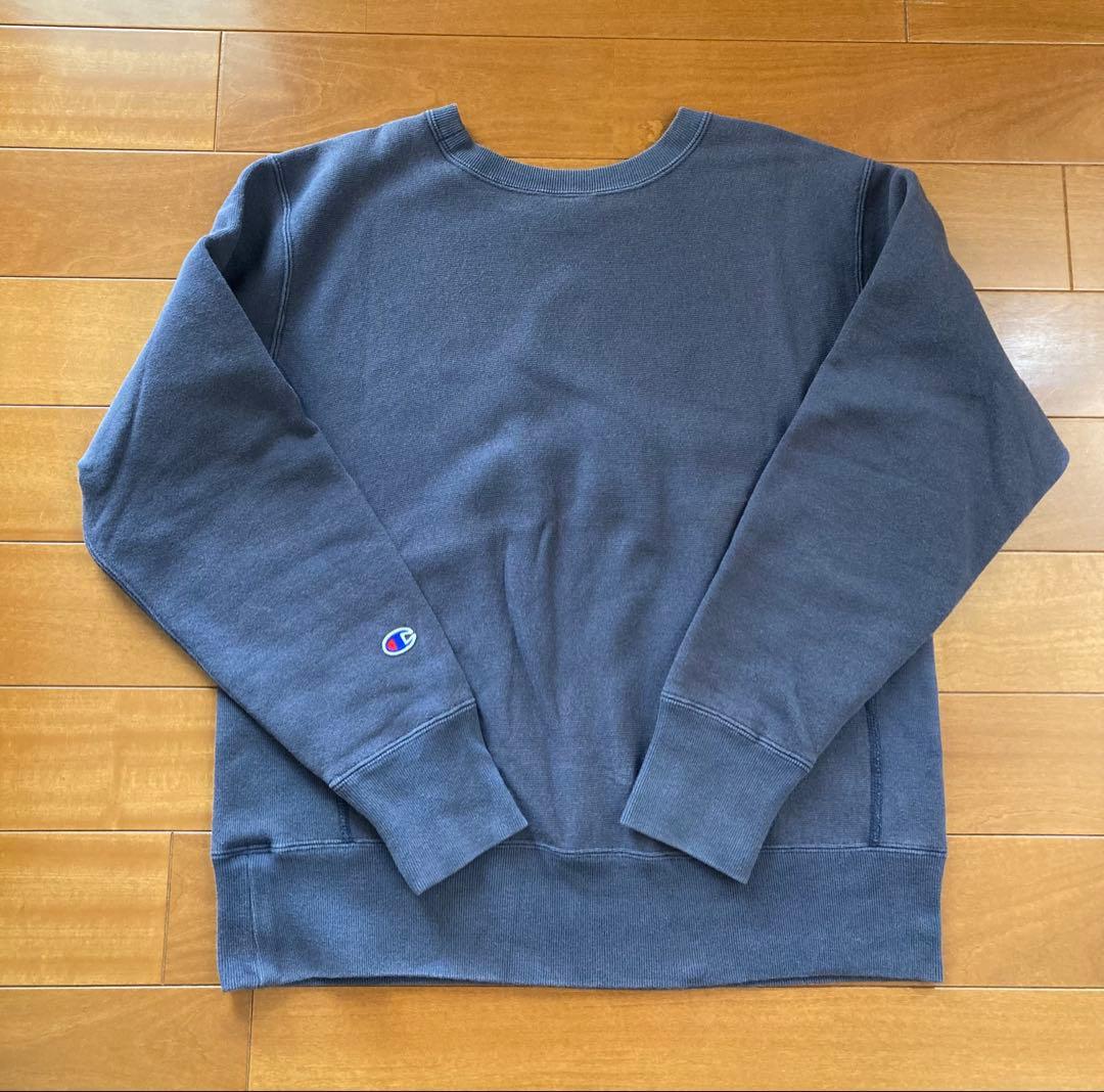 チャンピオン リバースウィーブ 青タグ 復刻 3段プリント スウェット ネイビー