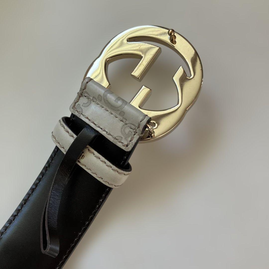 GUCCI オフホワイト　GGパターン レザーベルト