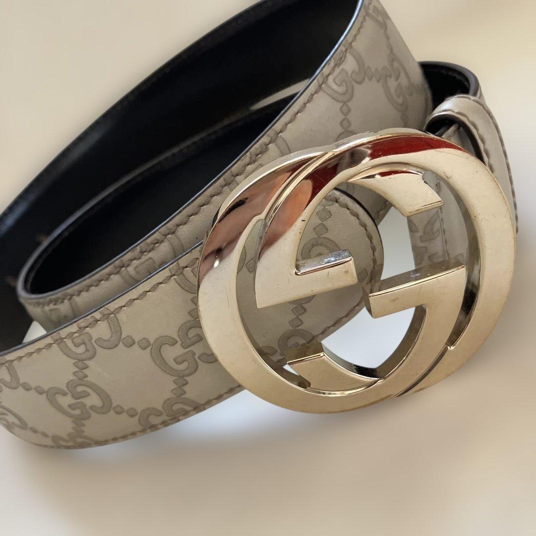 GUCCI オフホワイト　GGパターン レザーベルト