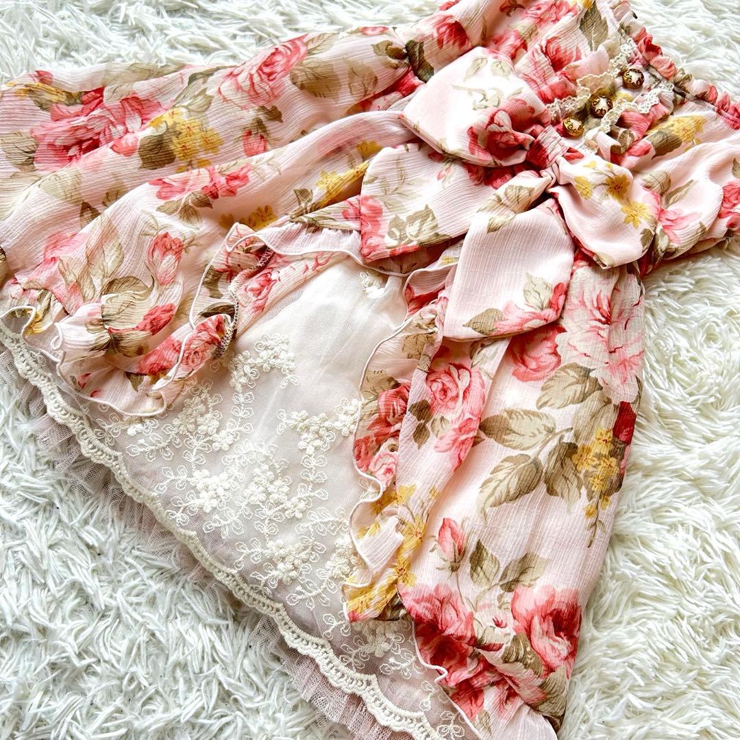 リズリサ 花柄 ピンクリボン フリル レース キャミソール y2k 平成 ギャル