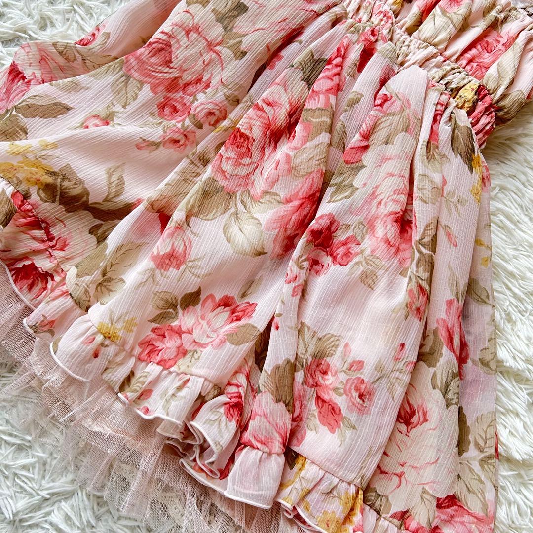 リズリサ 花柄 ピンクリボン フリル レース キャミソール y2k 平成 ギャル