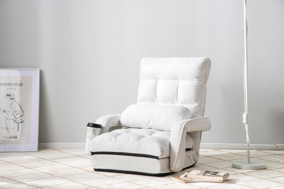 座椅子リクライニング14段ギア リクライニングチェアーコンパクト【ホワイト】