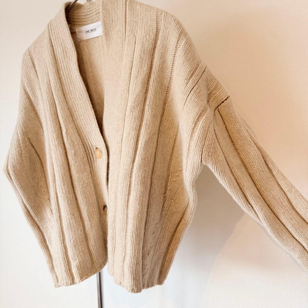 美品★定価4.2万円★ ジェーンスミス★ウールカシミアワイドリブカーディガン
