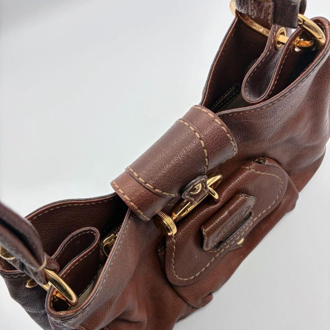 トッズ ホーボー ワンショルダー ショルダーバッグ ブラウン ゴールド金具