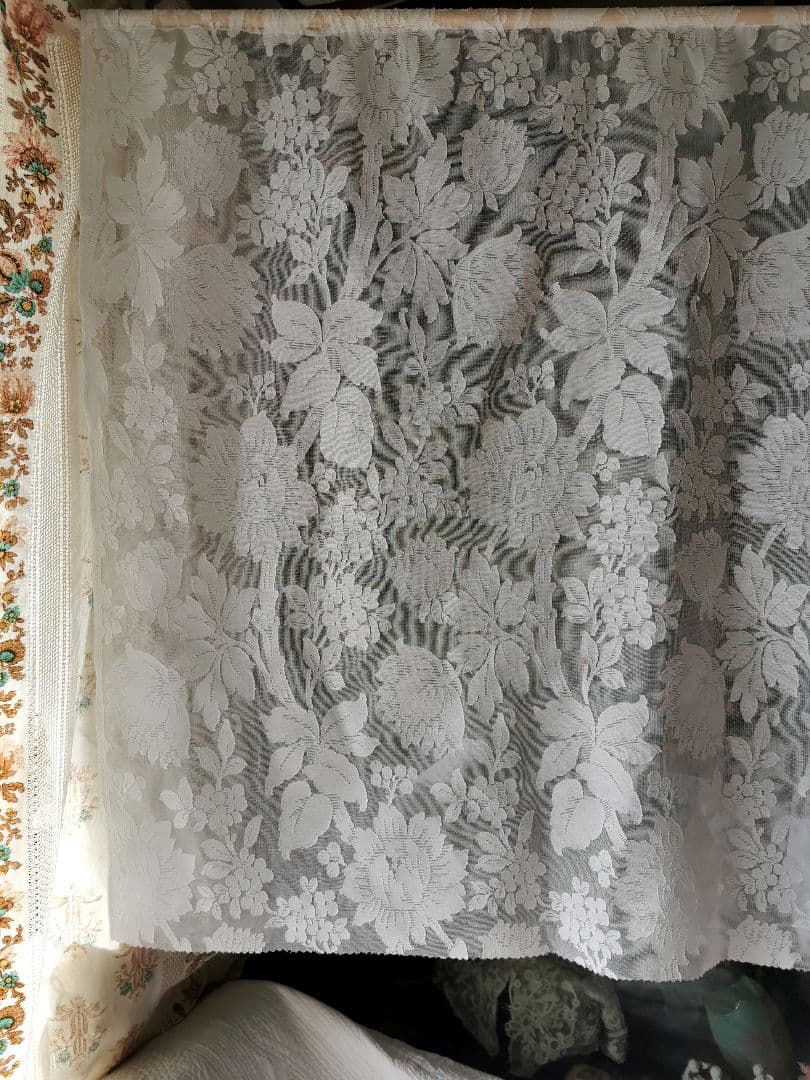 アンティークノッティンガムマドラスレース 向日葵 紫陽花ライラックカーテンパネル