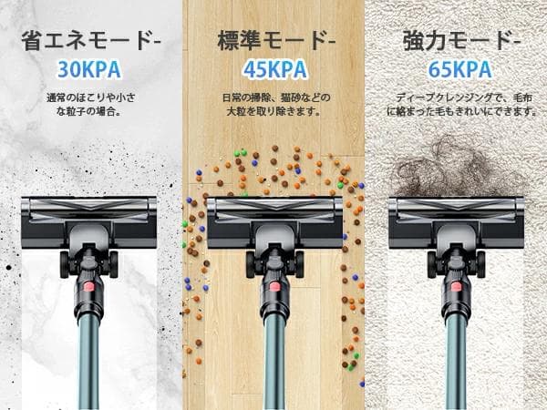 特価コードレス掃除機 強力65kPaグリーンLED 自立式 サイクロン式550W