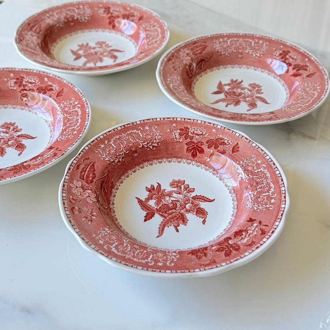 未使用 スポード 4枚セット ピンクカミラ リムプレート スープ パスタ 皿